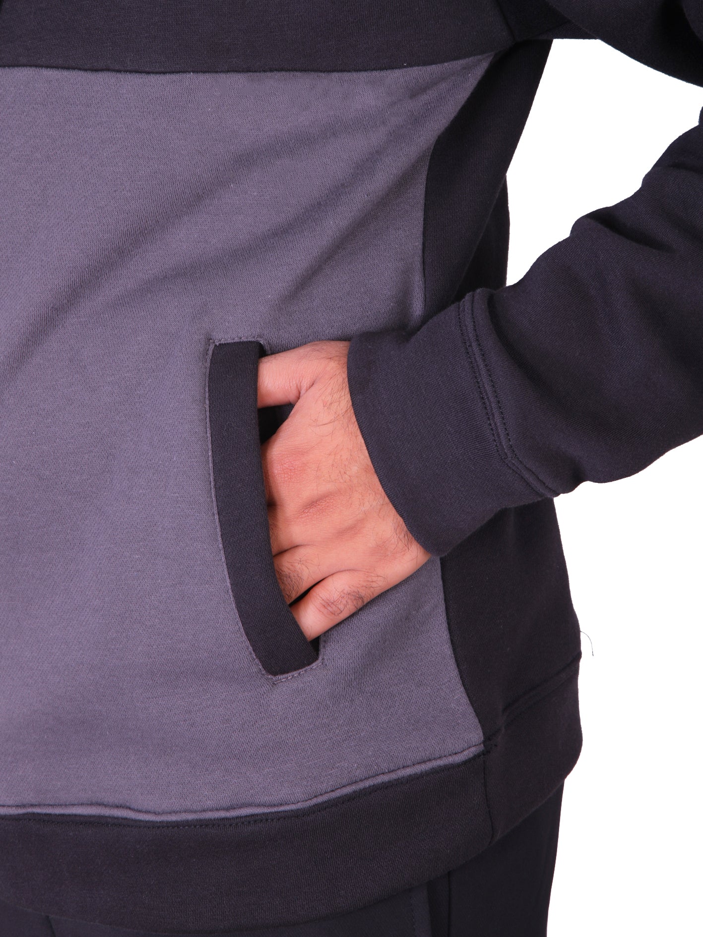 Two Tone Fleece Pullover Hoodie – Black & Grey