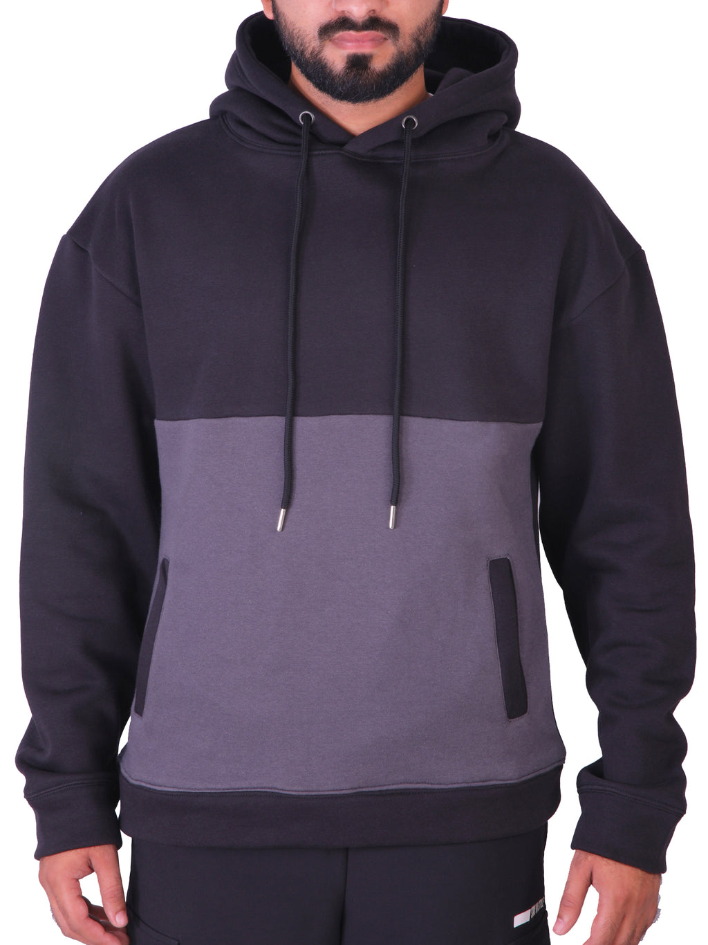 Two Tone Fleece Pullover Hoodie – Black & Grey