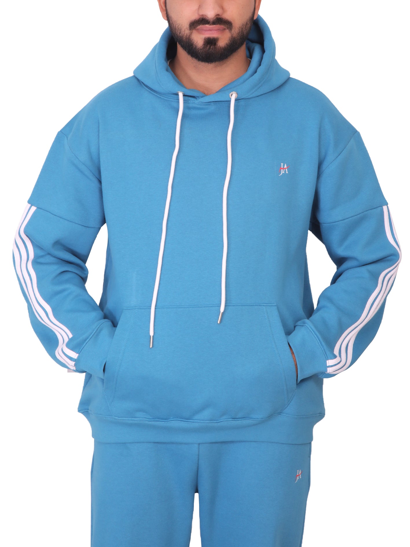Oversized Fleece Striped Tracksuit - Hoodie & Trouser Set