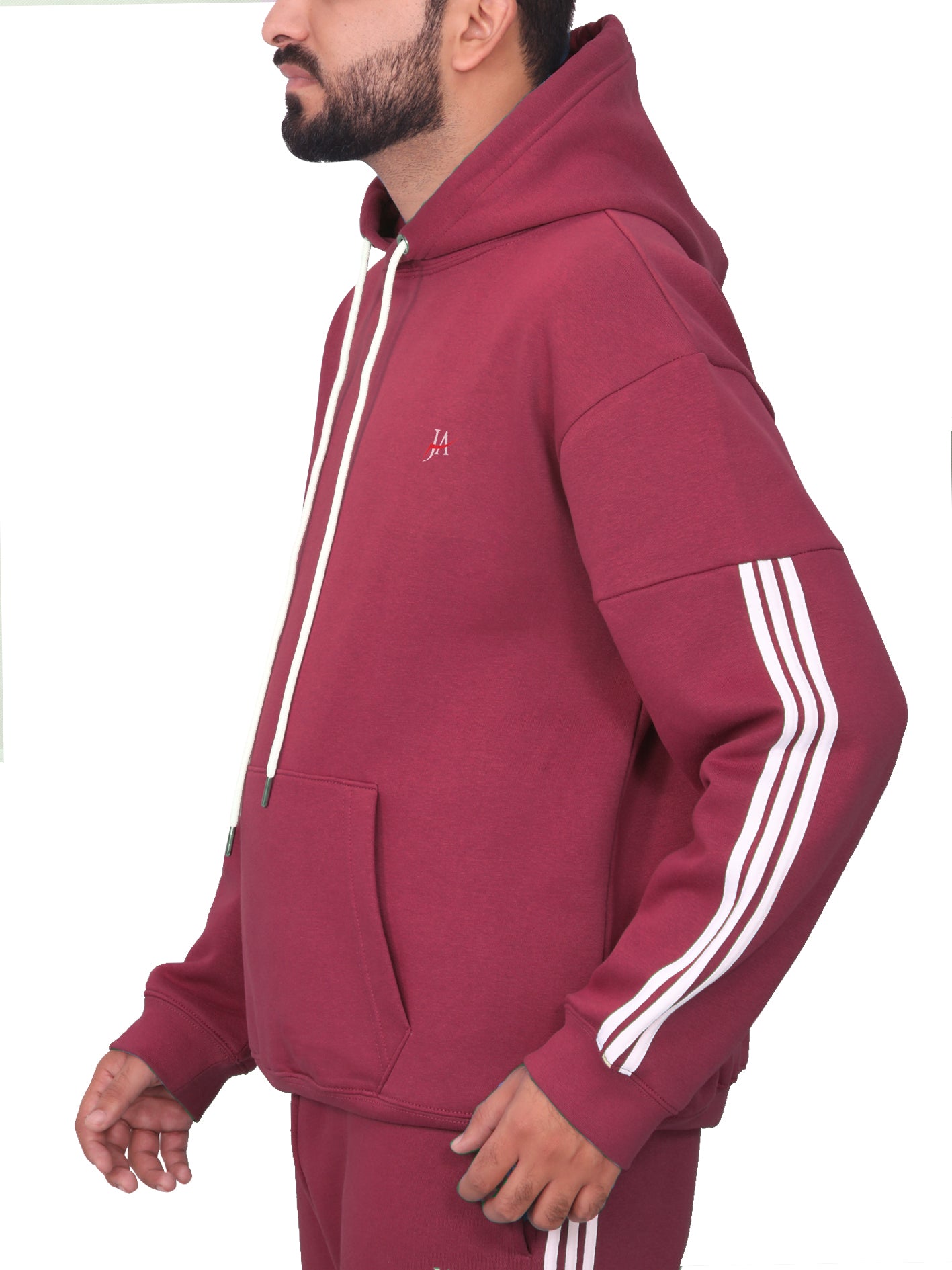 Oversized Burgundy Fleece Striped Hoodie