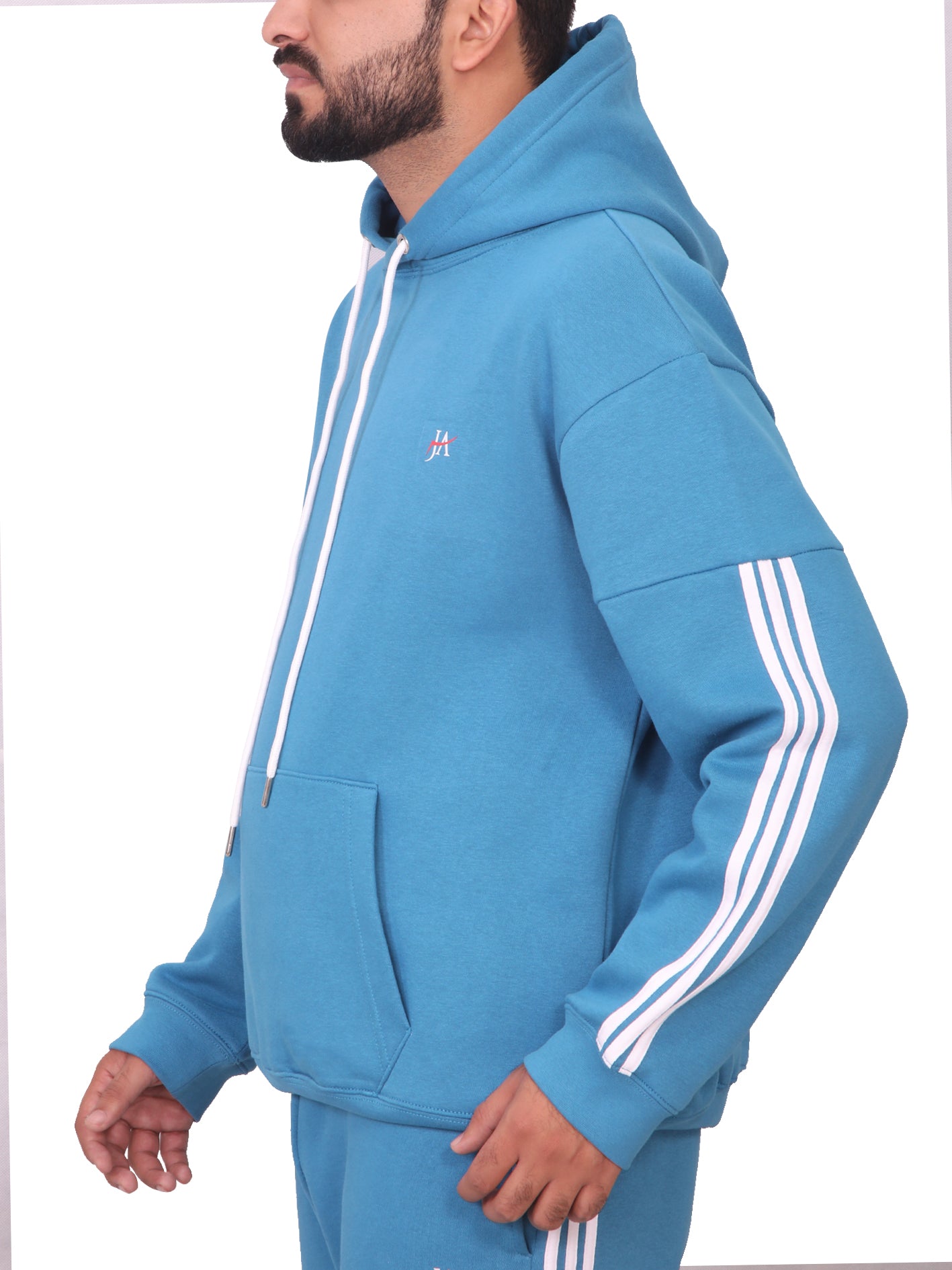 Oversized Ice Blue Fleece Striped Hoodie