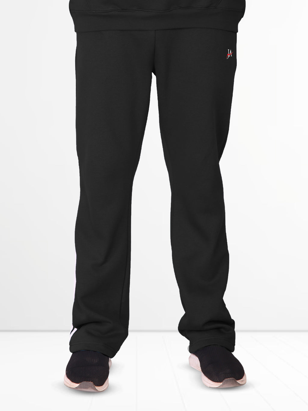 Oversized Black Fleece Striped Tracksuit - Hoodie & Trouser Set