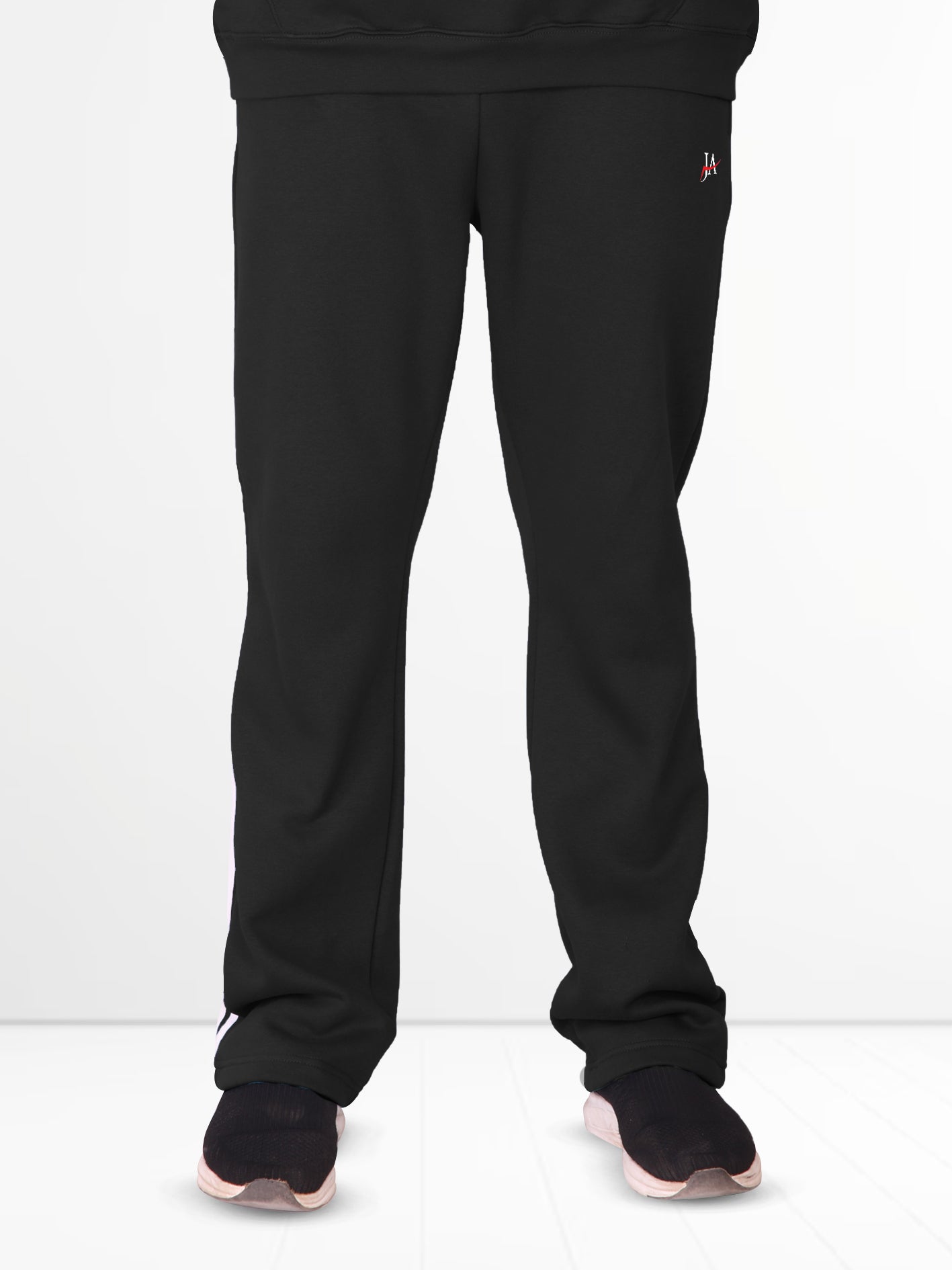 Oversized Black Fleece Striped Tracksuit - Hoodie & Trouser Set