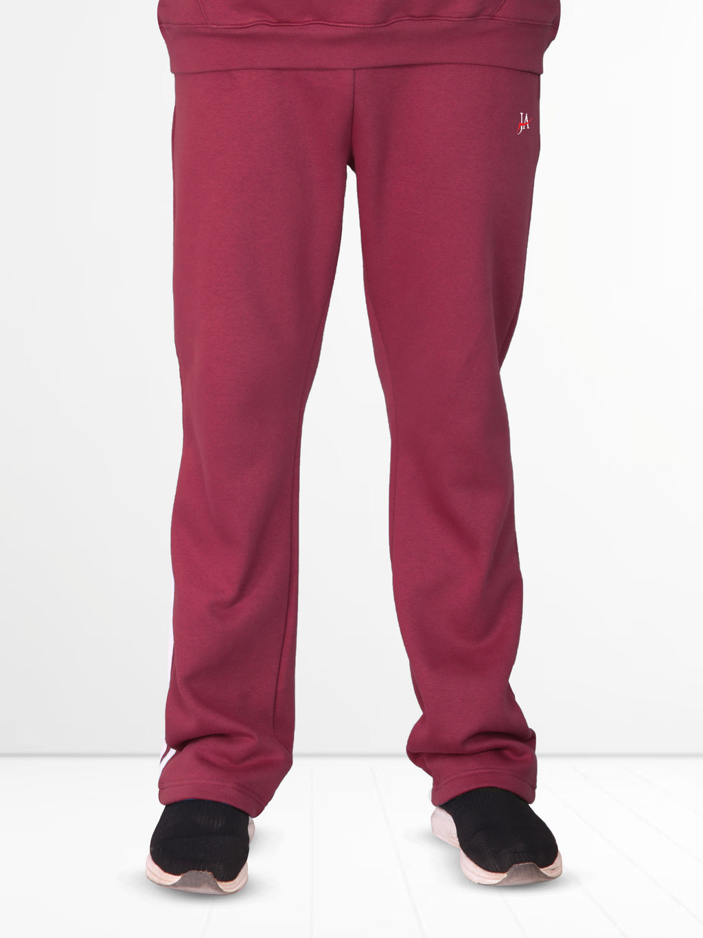 Oversized Burgundy Fleece Striped Tracksuit - Hoodie & Trouser Set