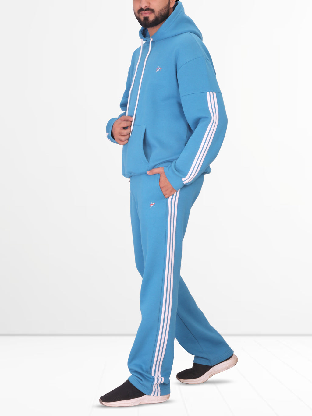 Oversized Fleece Striped Tracksuit - Hoodie & Trouser Set