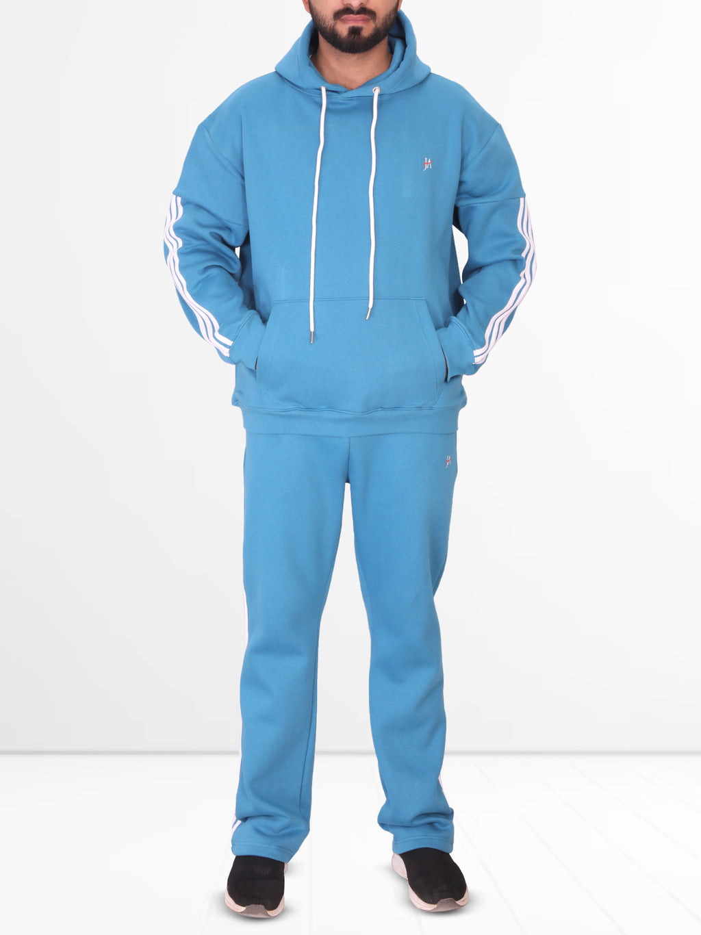 Oversized Fleece Striped Tracksuit - Hoodie & Trouser Set