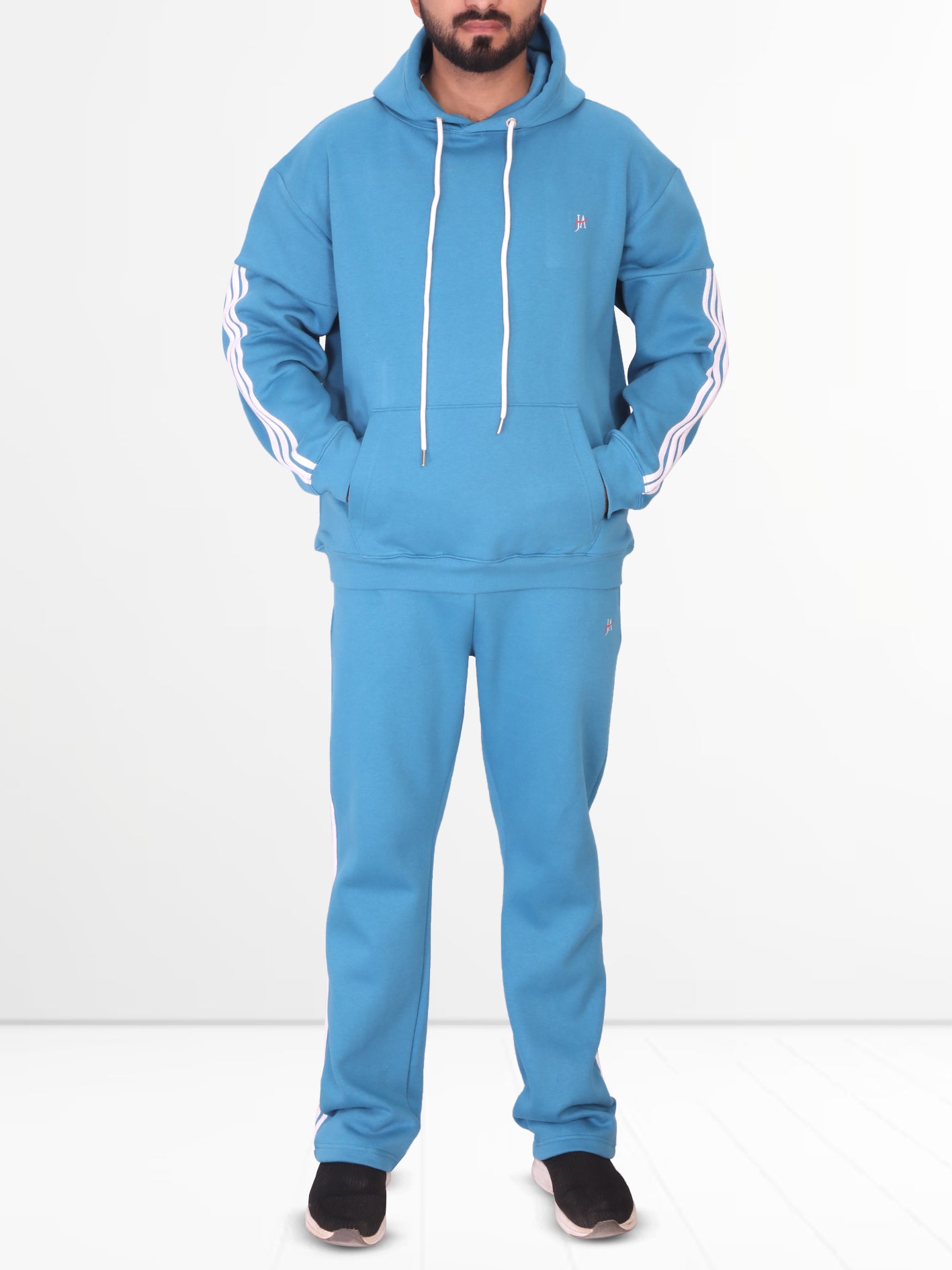 Oversized Fleece Striped Tracksuit - Hoodie & Trouser Set