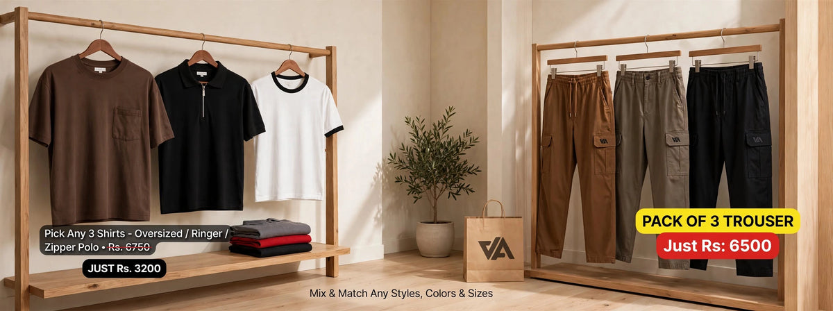 Custom Bundle Offer - Pick Any 3 Oversized, Ringer, Zipper Polo Shirts for Rs 3200 and Pack of 3 Trousers for Rs 6500 - JA Apparel Pakistan