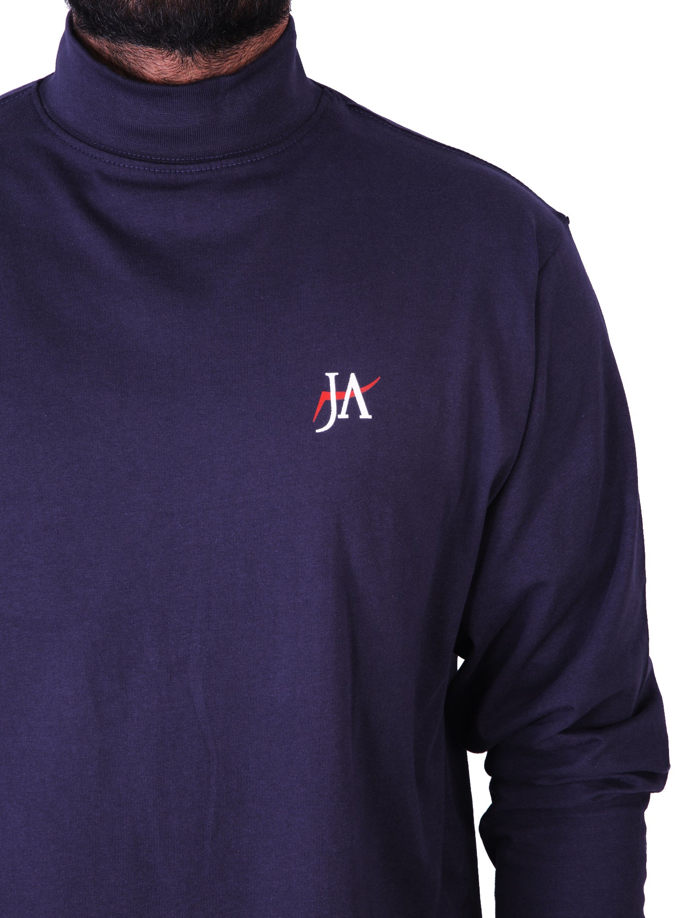 Full Sleeves Navy Mock Neck T-Shirt