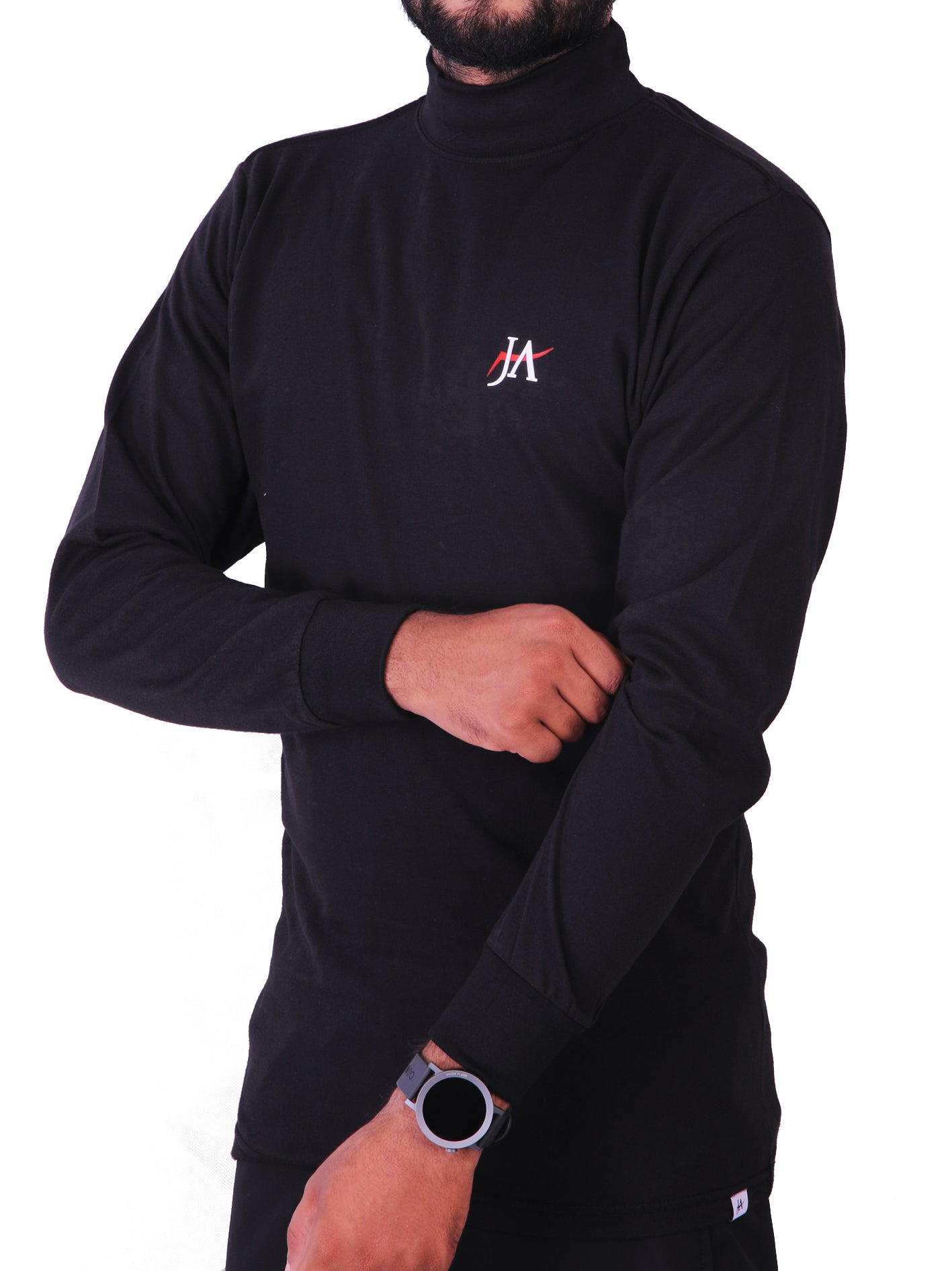 Full Sleeves Black Mock Neck T-Shirt