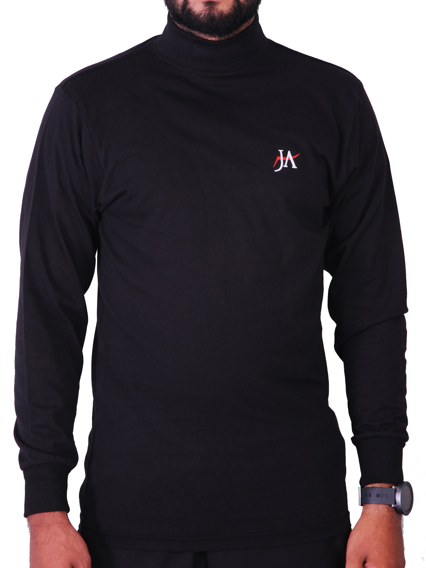 Full Sleeves Black Mock Neck T-Shirt
