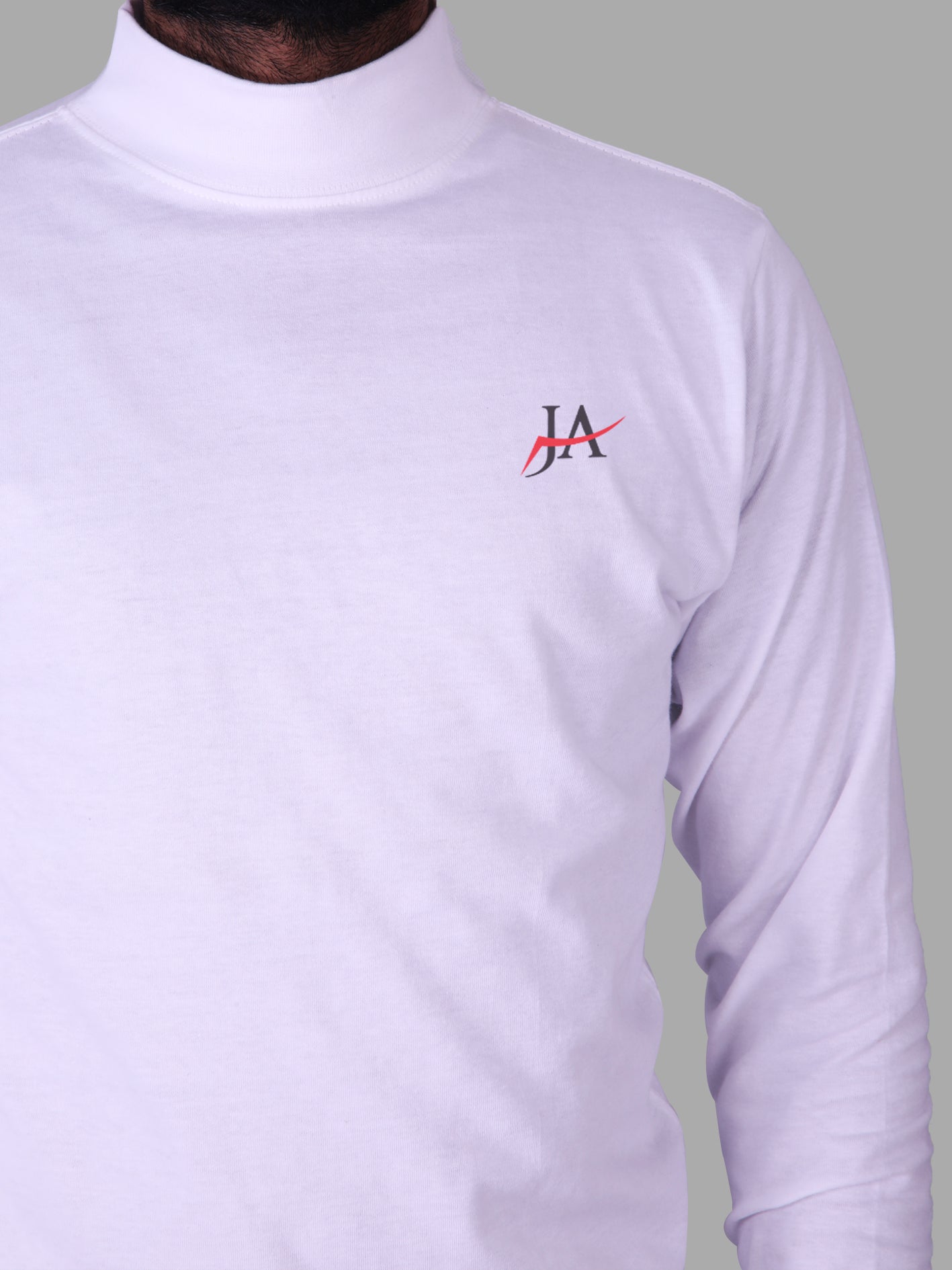 Full Sleeves White Mock Neck T-Shirt