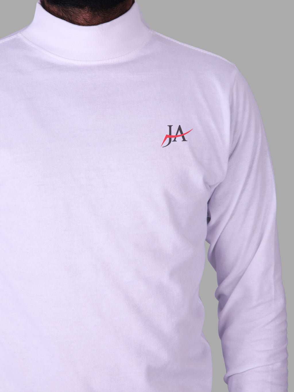 Full Sleeves White Mock Neck T-Shirt