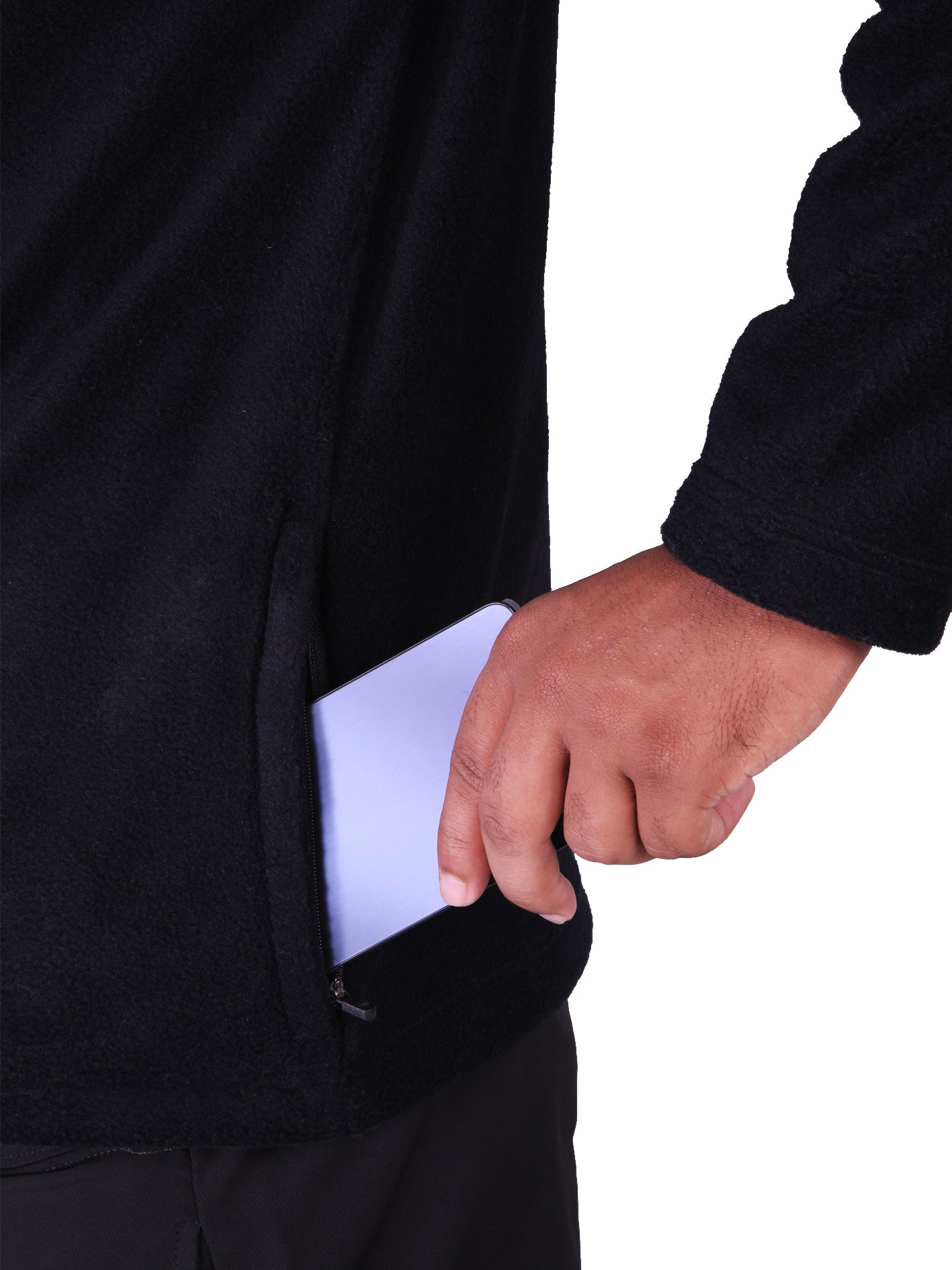 Black Polar Fleece ZIP Pullover with Dual Side Zipper Pockets