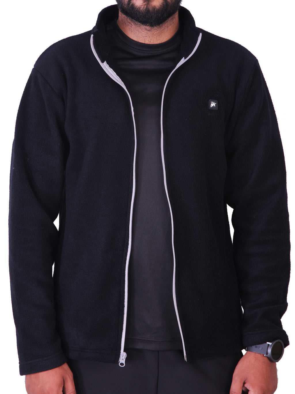 Black Polar Fleece ZIP Pullover with Dual Side Zipper Pockets