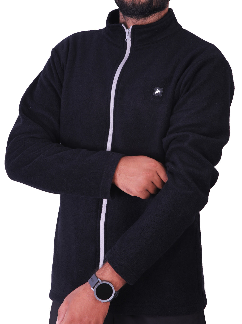 Black Polar Fleece ZIP Pullover with Dual Side Zipper Pockets