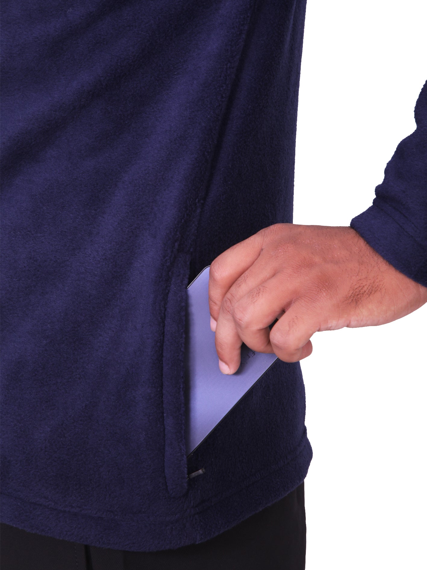 Navy Polar Fleece ZIP Pullover with Dual Side Zipper Pockets