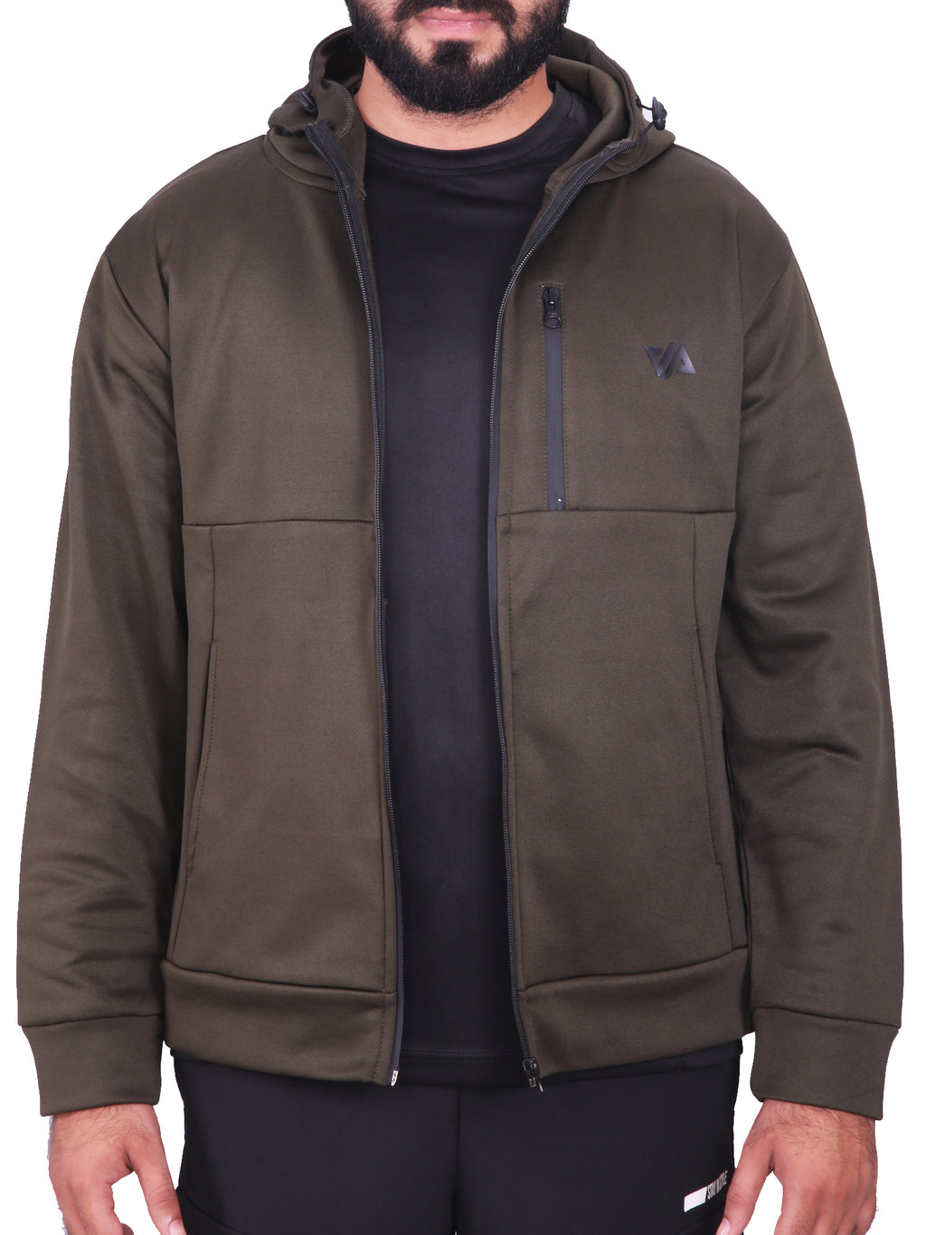 Dark Olive Poly Fleece Zipper Pocket Hoodie