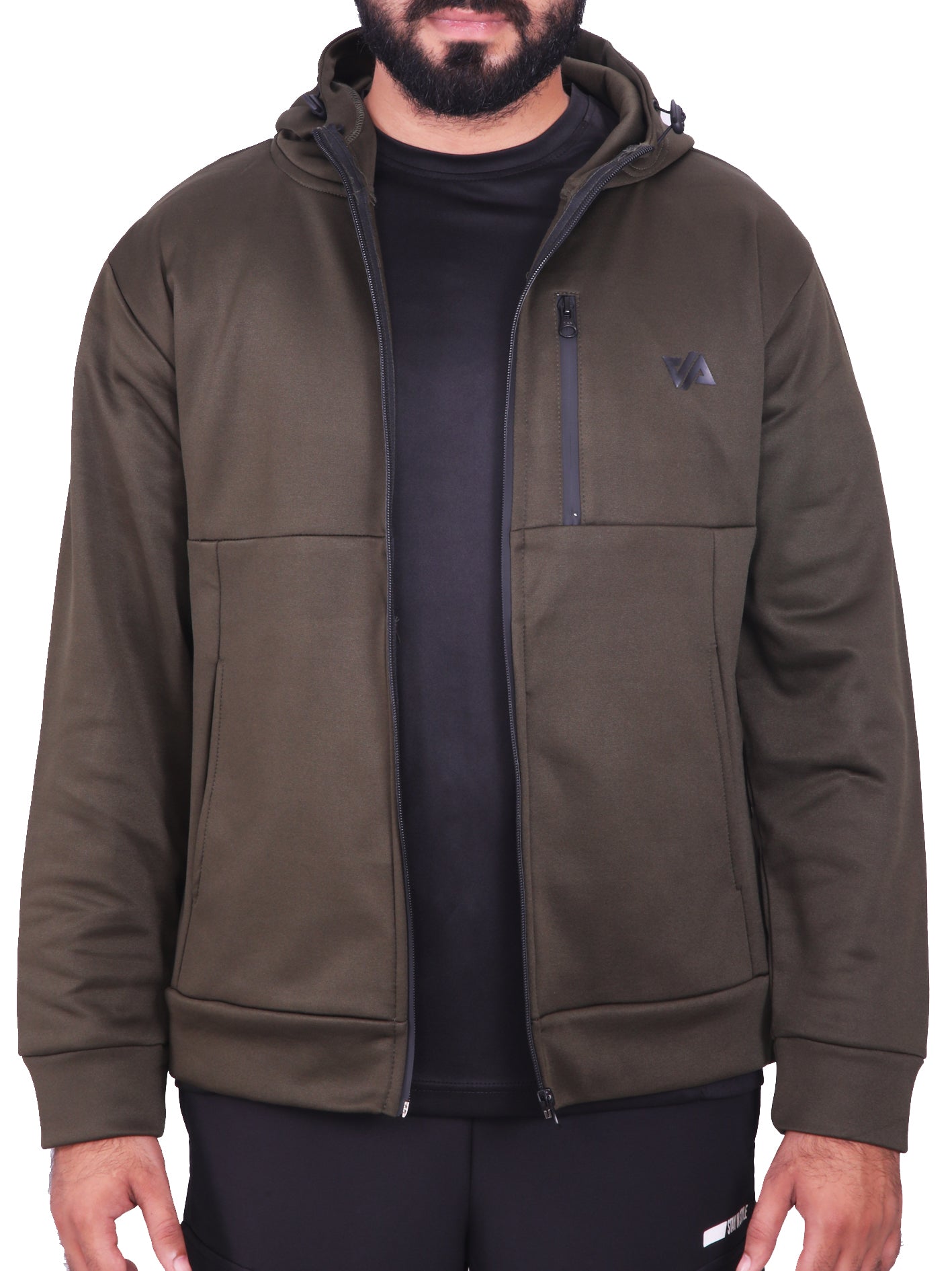 Dark Olive Poly Fleece Zipper Pocket Hoodie