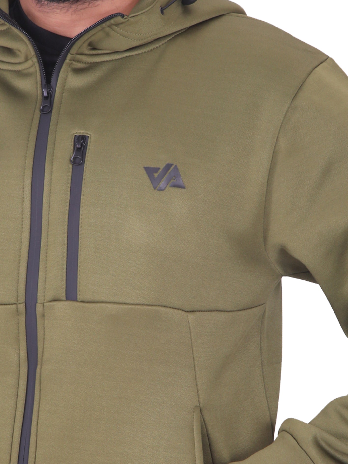 Olive Green Poly Fleece Zipper Pocket Hoodie