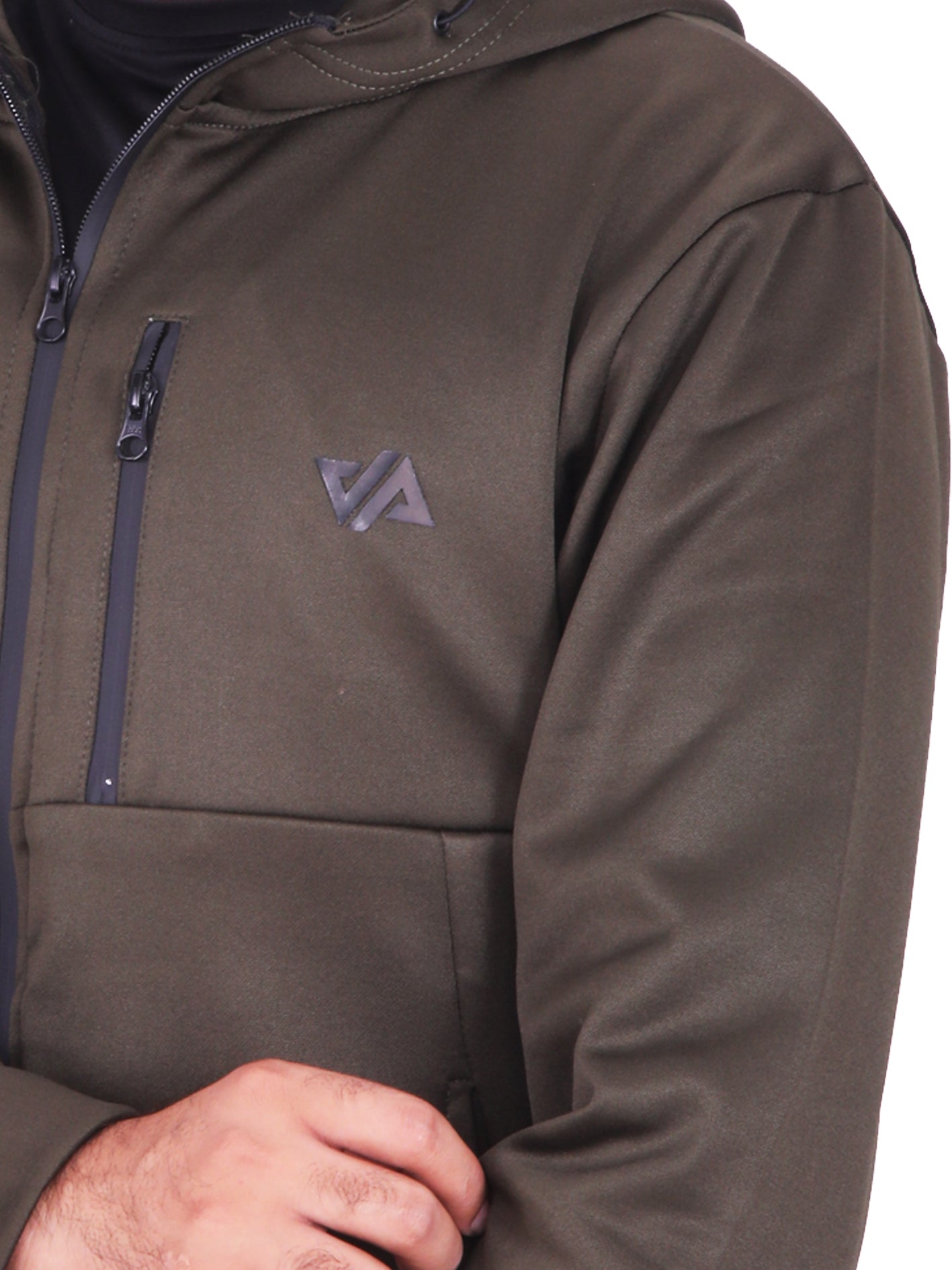 Dark Olive Poly Fleece Zipper Pocket Hoodie