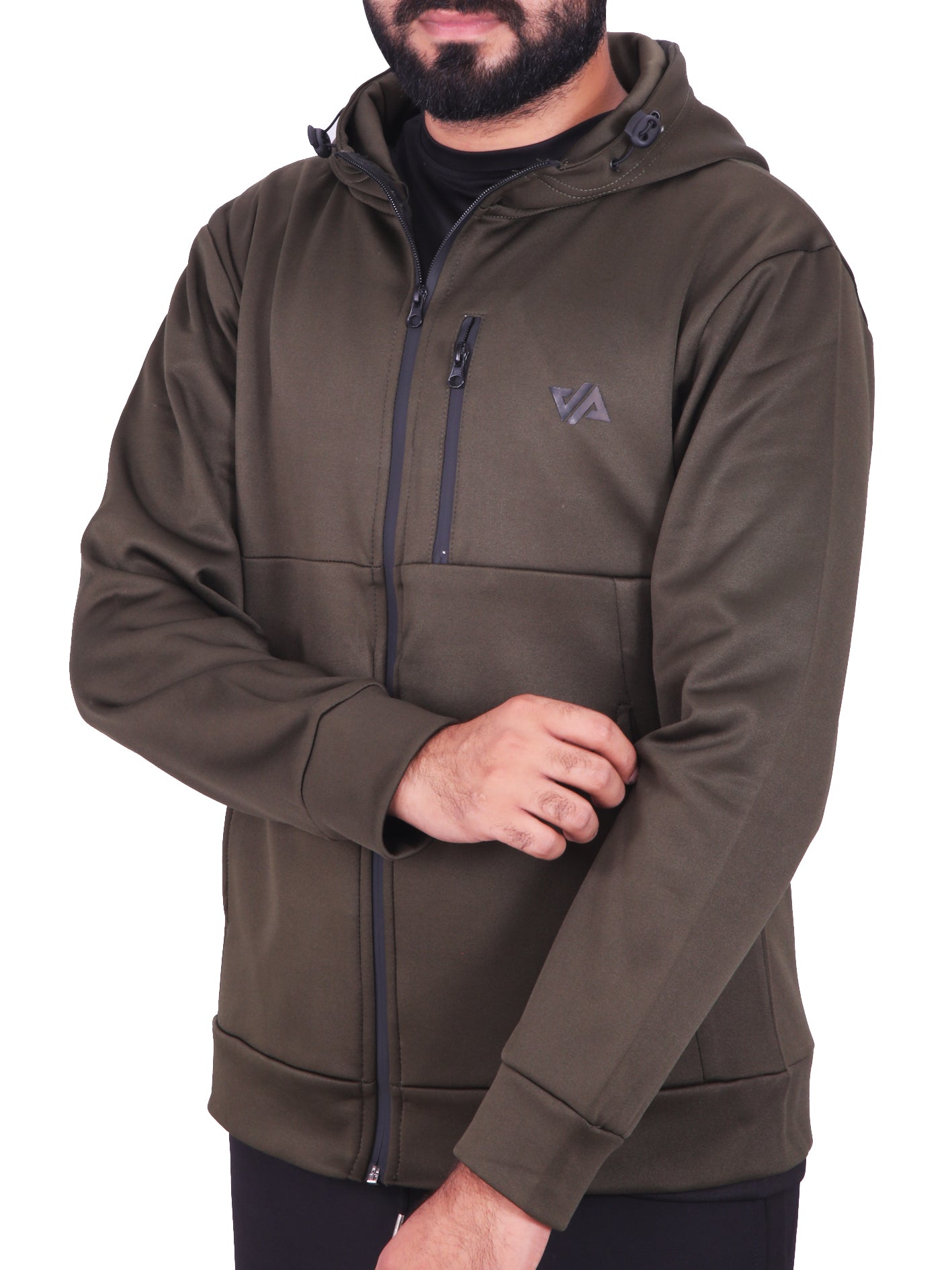 Dark Olive Poly Fleece Zipper Pocket Hoodie