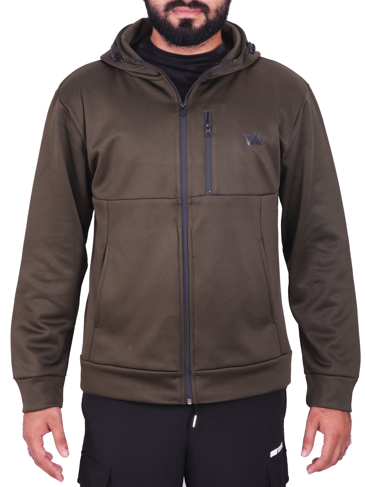 Dark Olive Poly Fleece Zipper Pocket Hoodie