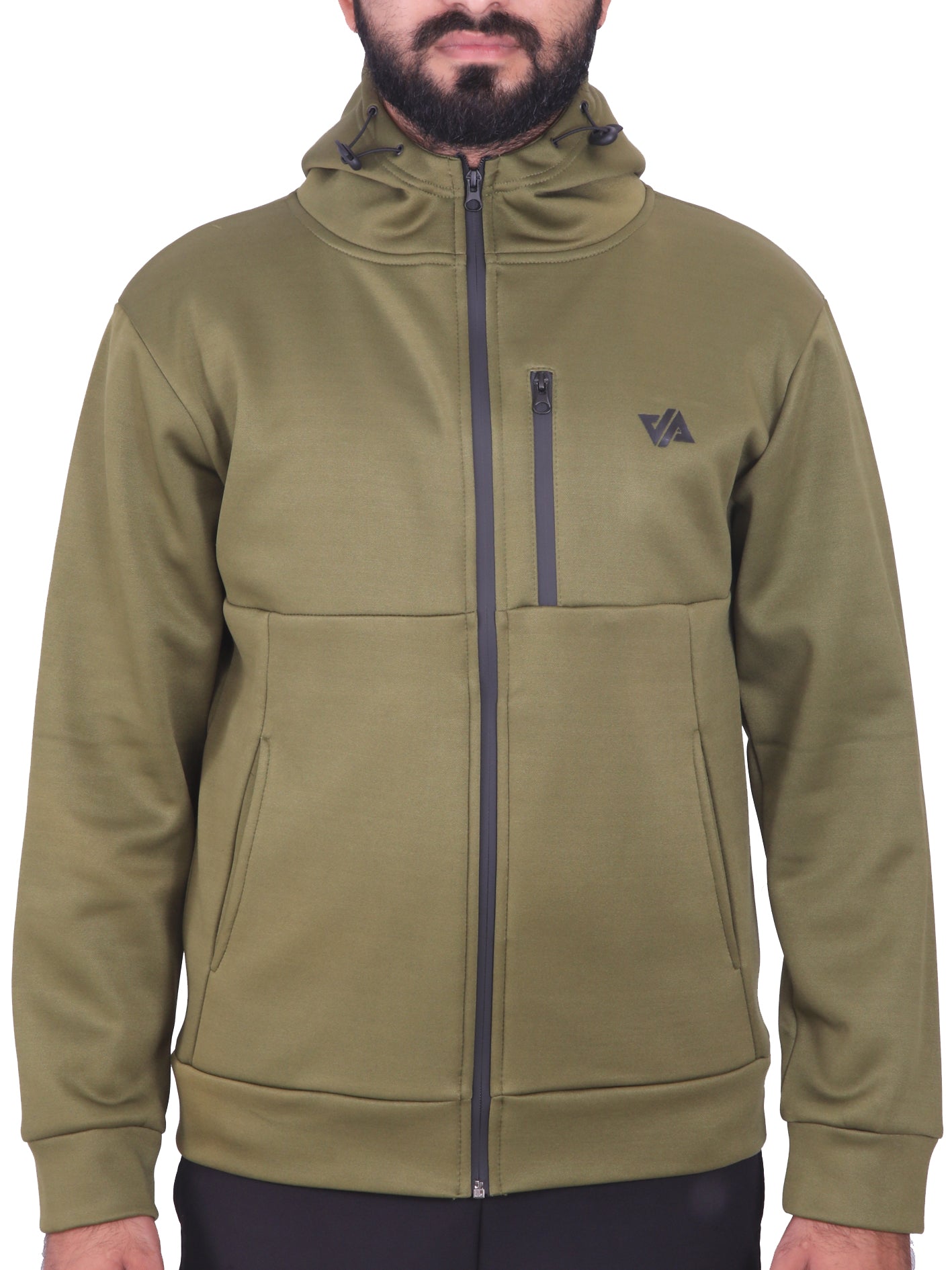 Olive Green Poly Fleece Zipper Pocket Hoodie