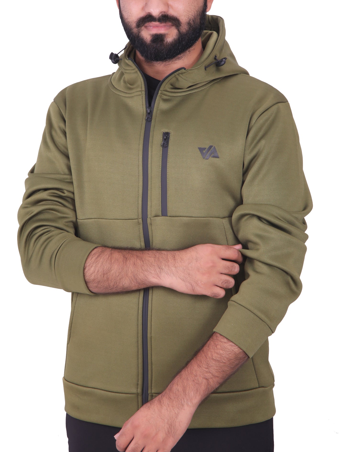 Olive Green Poly Fleece Zipper Pocket Hoodie