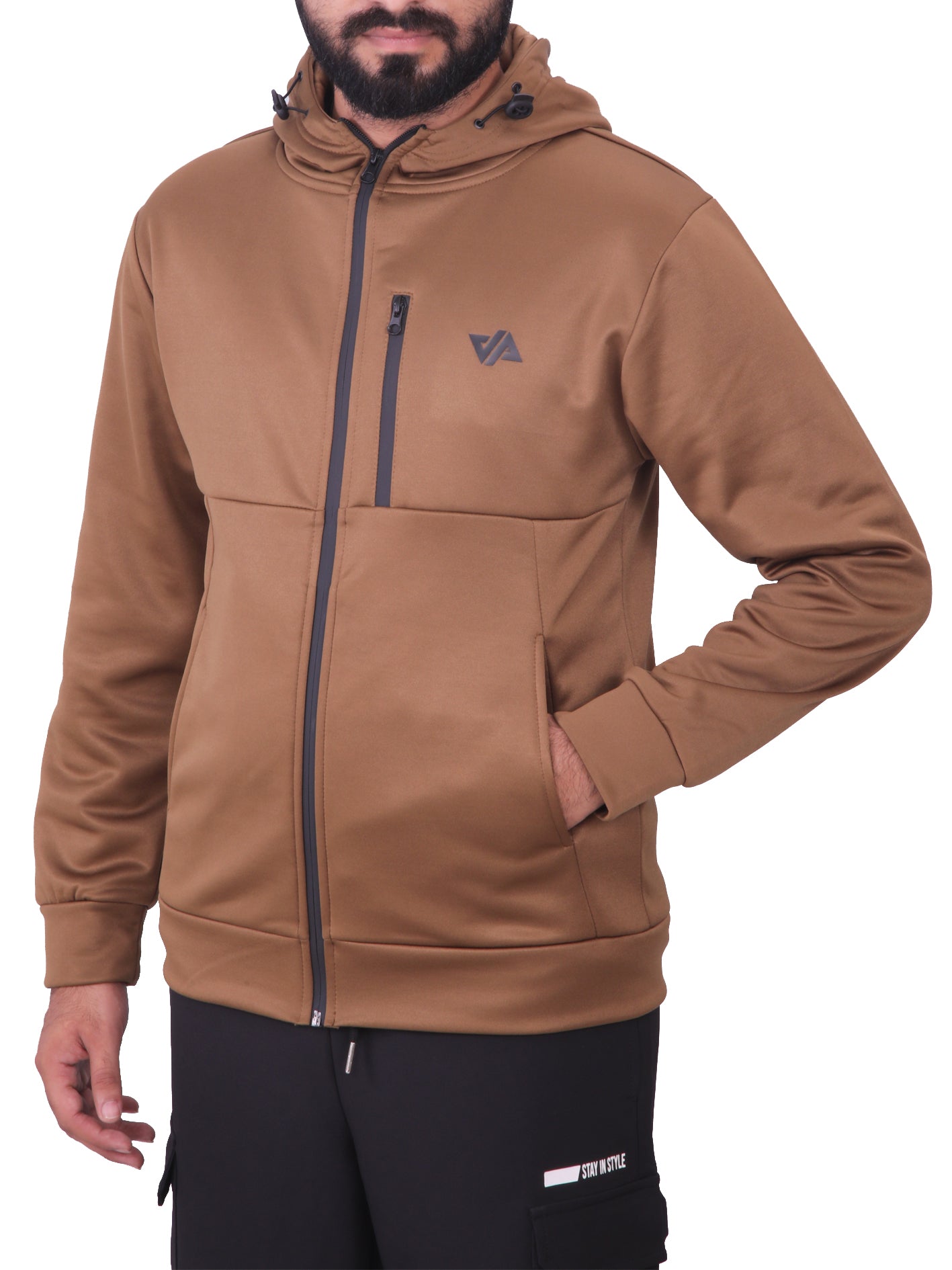 Bronze Poly Fleece Zipper Pocket Hoodie