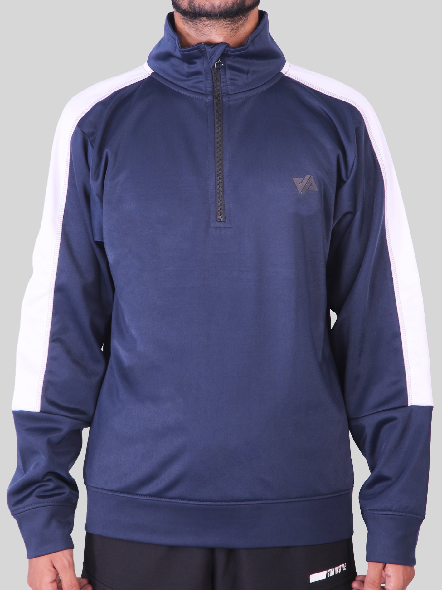 Polyester Mock neck Blue Shirt – Classic Fit