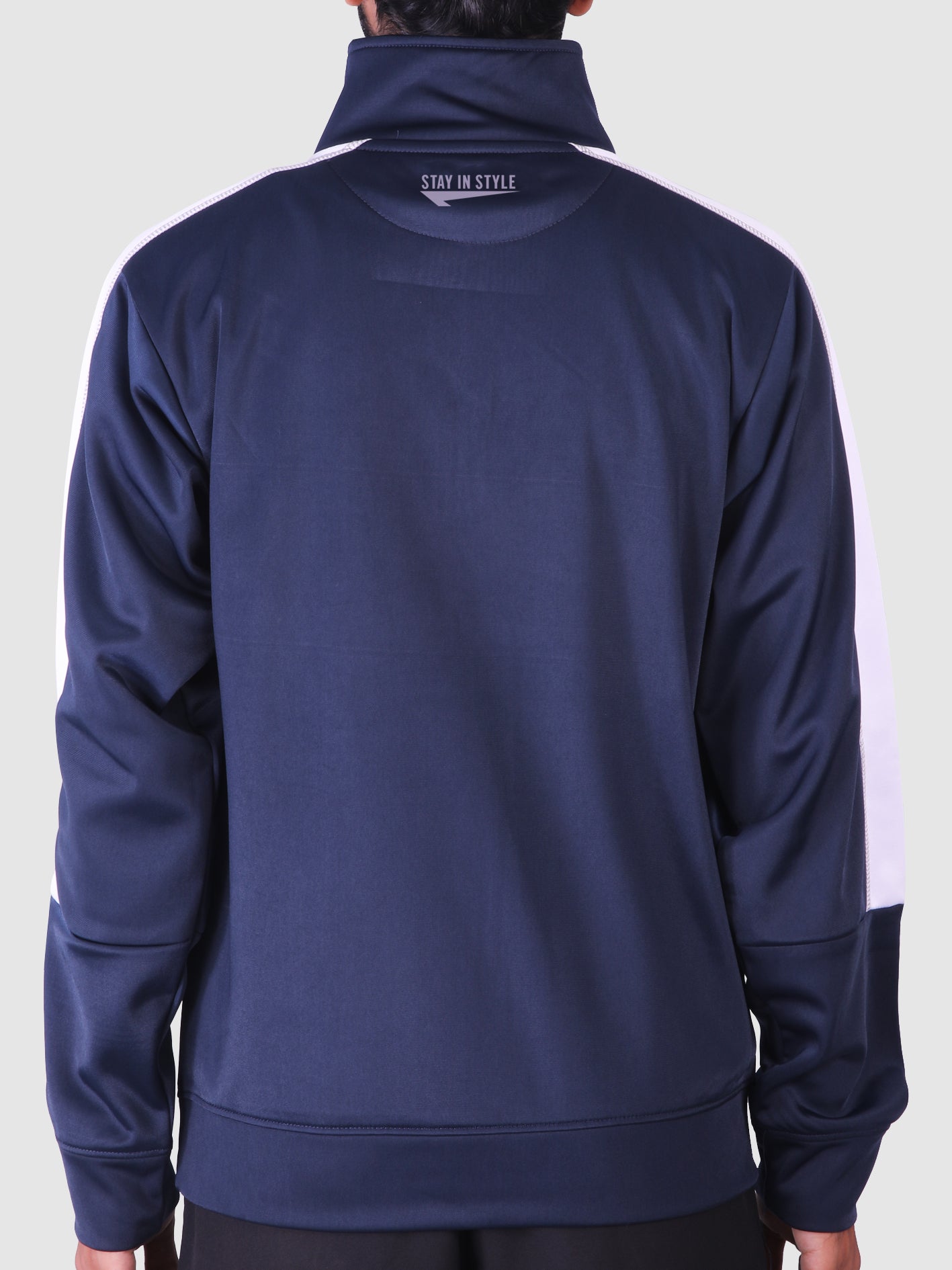 Polyester Mock neck Blue Shirt – Classic Fit