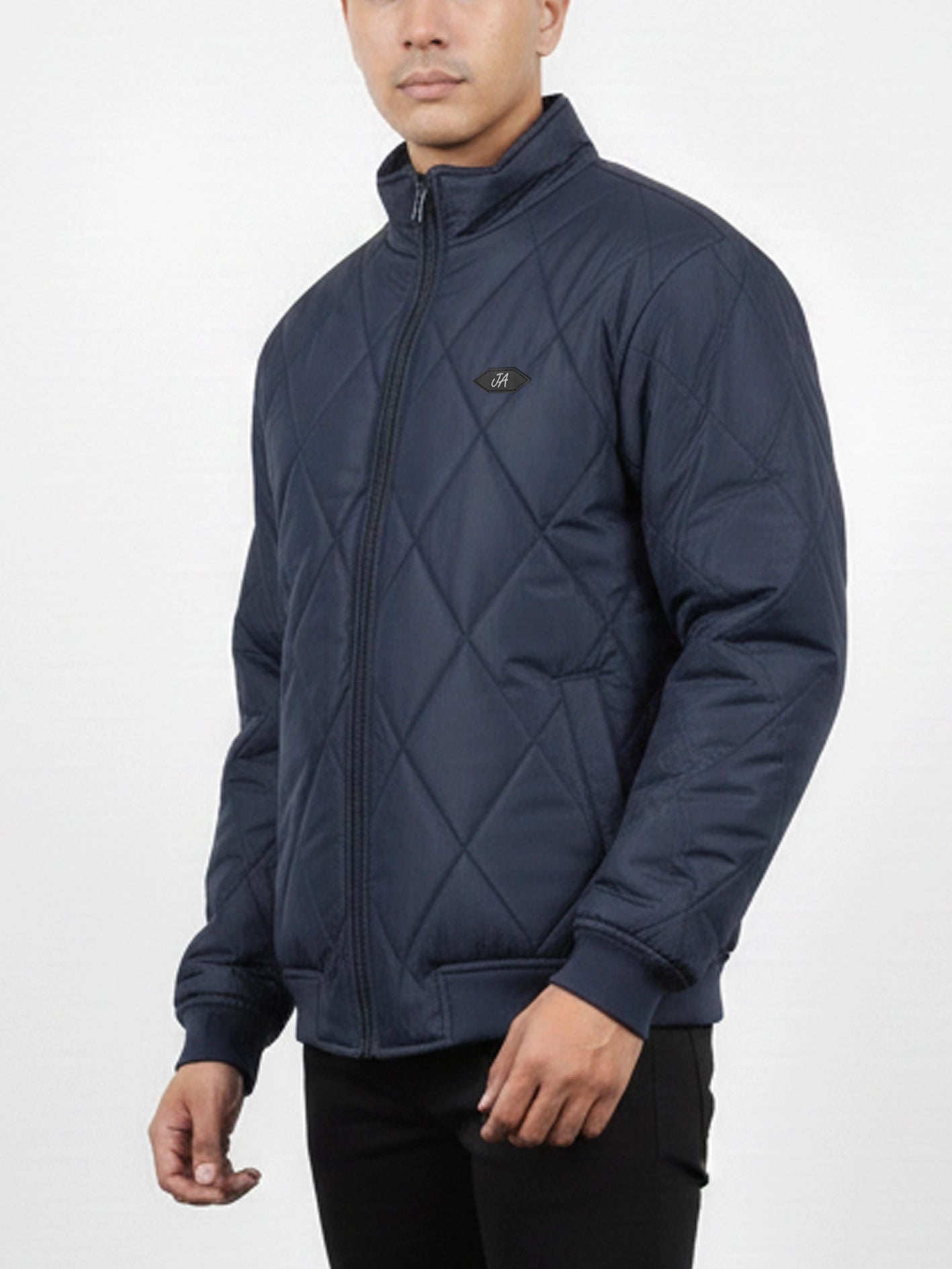 Diamond Quilted Puffer Jacket Navy