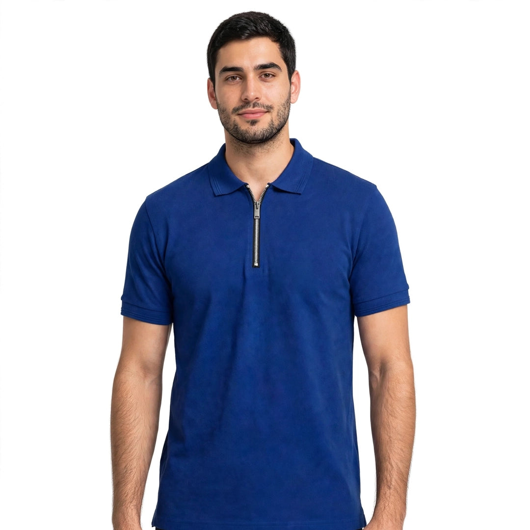 Royal Blue Polo with Metal Zipper