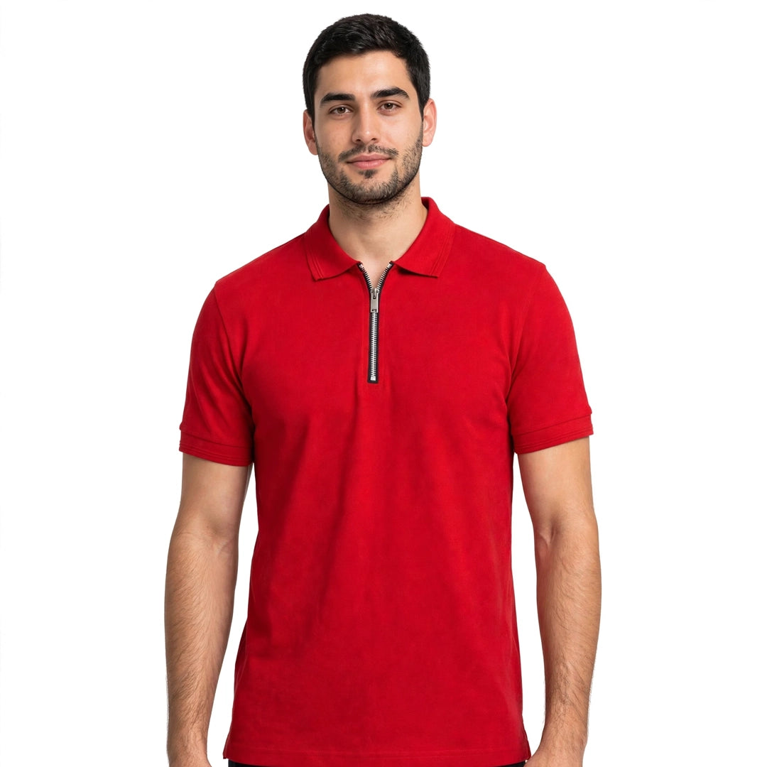 Red Polo with Metal Zipper