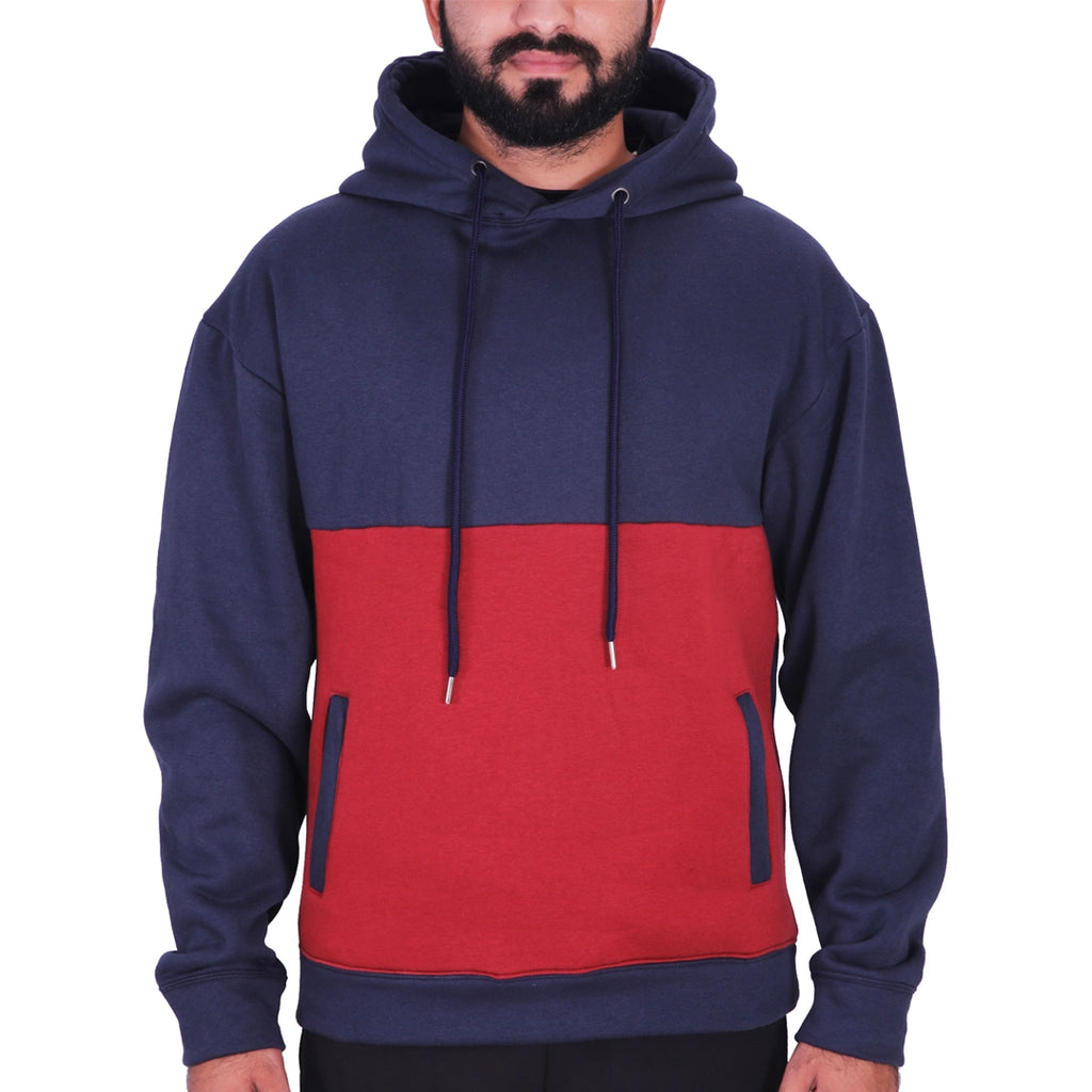 Two Tone Fleece Pullover Hoodie – Navy & Red