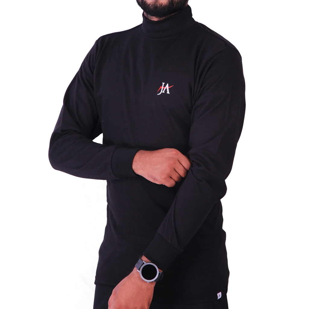 Full Sleeves Black Mock Neck T-Shirt