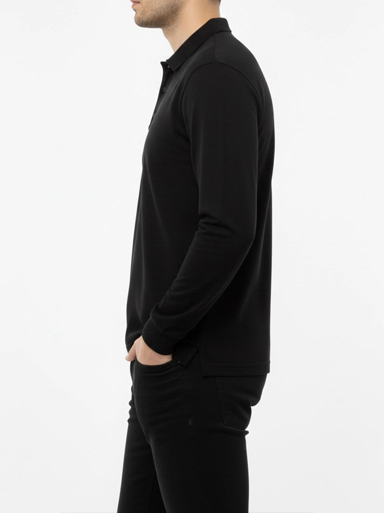 Black Full Sleeves Polo T-Shirt