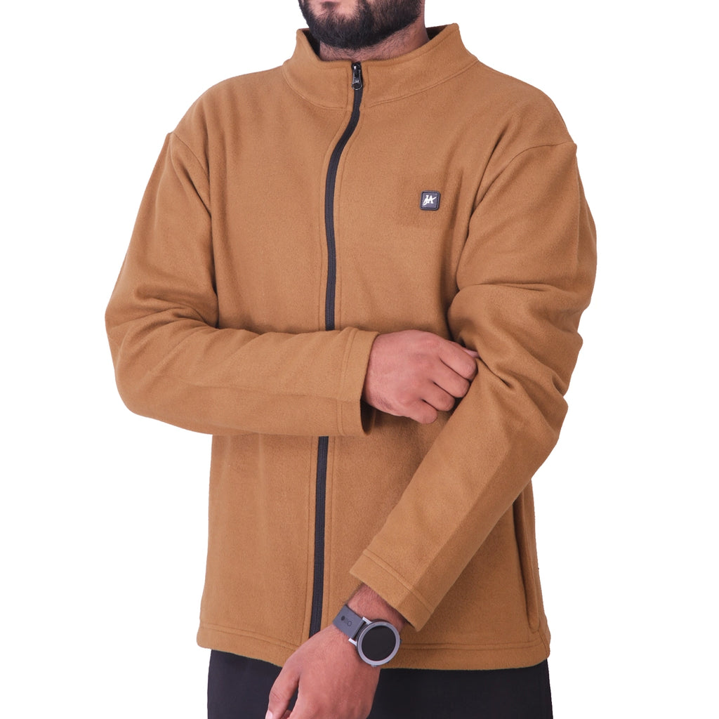Brown Polar Fleece ZIP Pullover with Dual Side Zipper Pockets