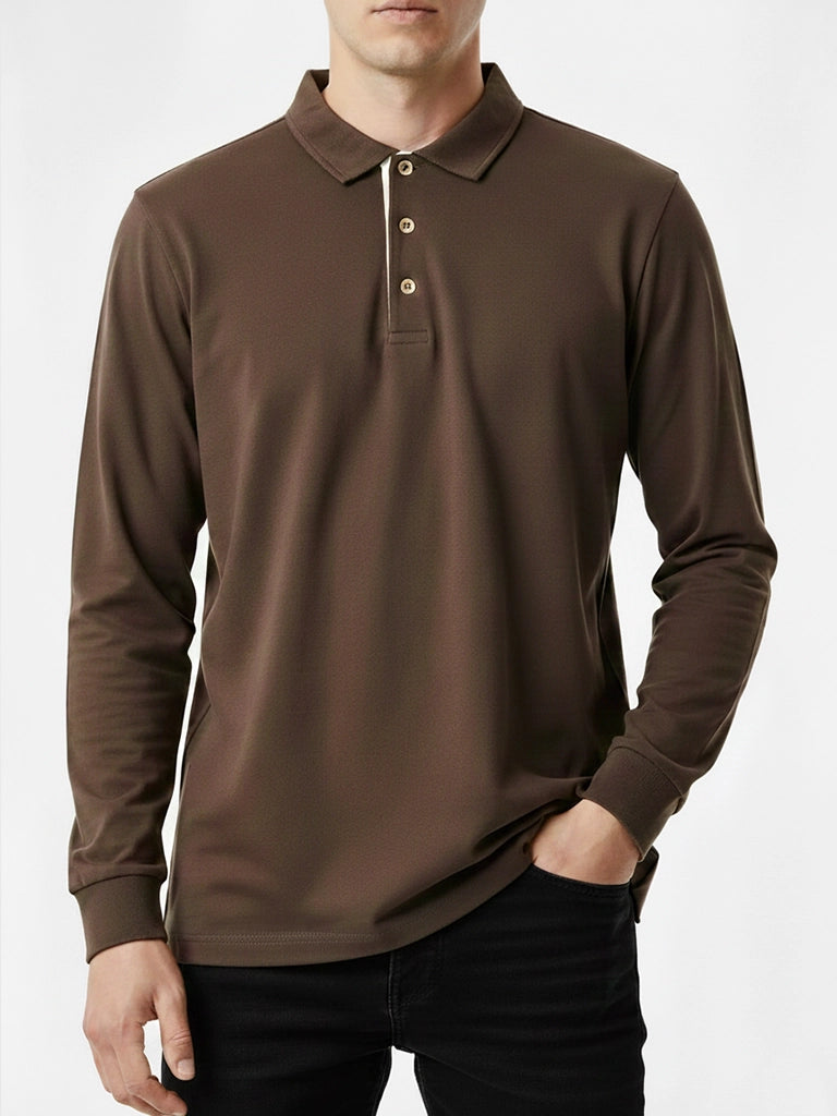 Brown Full Sleeves Polo T-Shirt