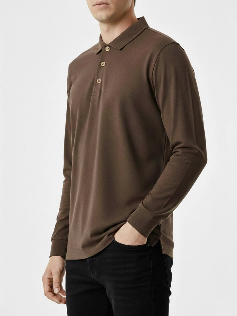 Brown Full Sleeves Polo T-Shirt