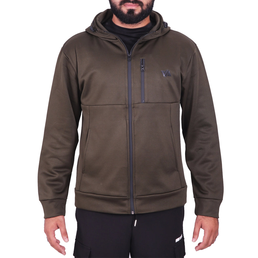 Dark Olive Poly Fleece Zipper Pocket Hoodie