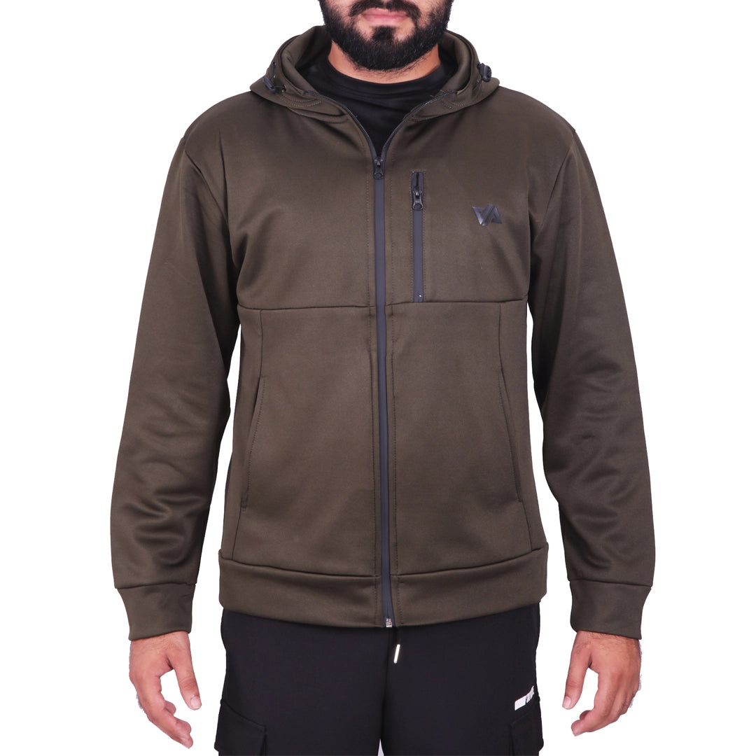 Dark Olive Poly Fleece Zipper Pocket Hoodie