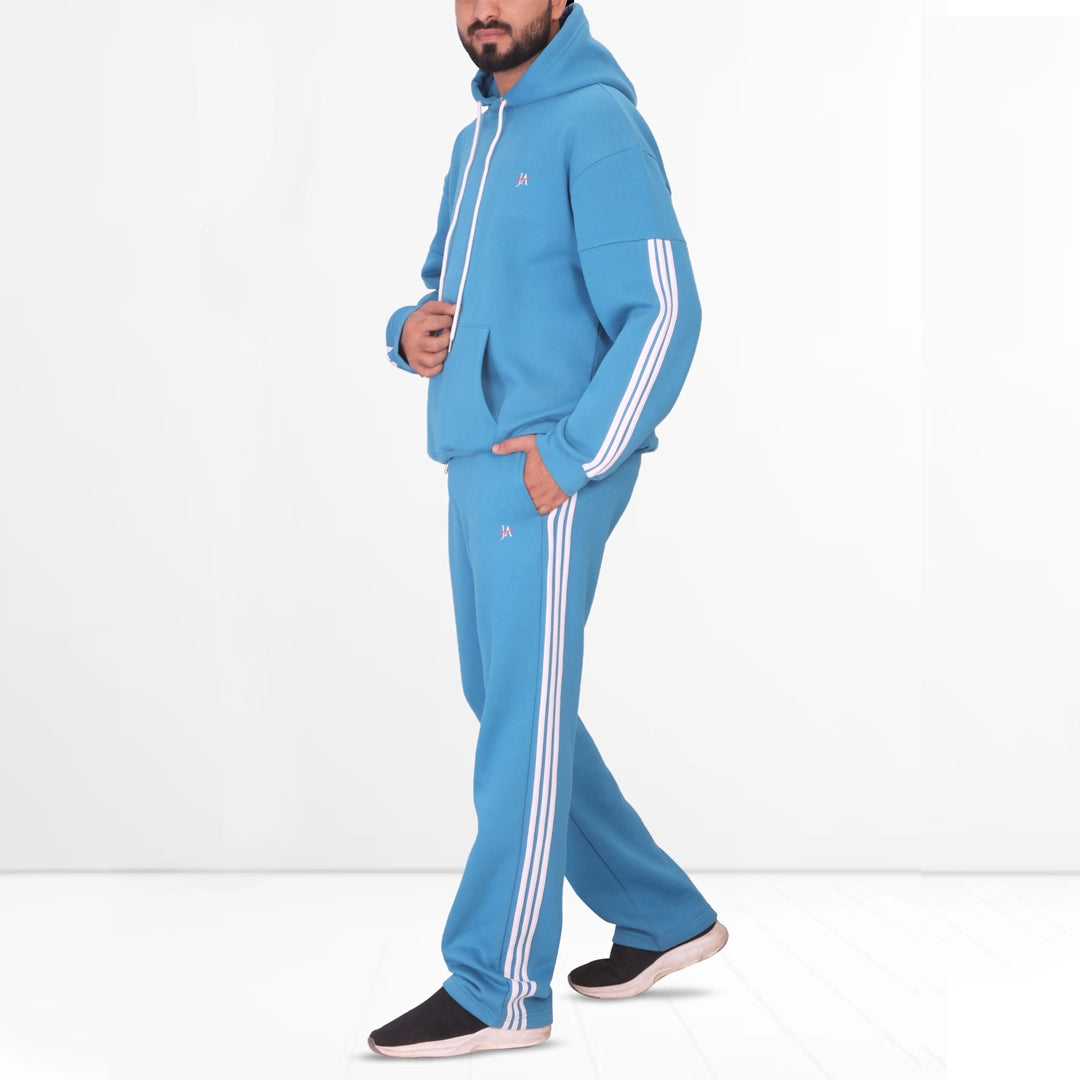 Oversized Fleece Striped Tracksuit - Hoodie & Trouser Set