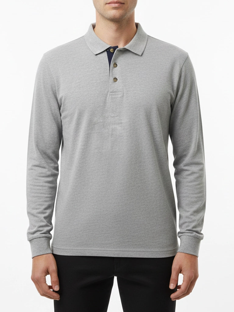 HTR Gray Full Sleeves Polo T-Shirt