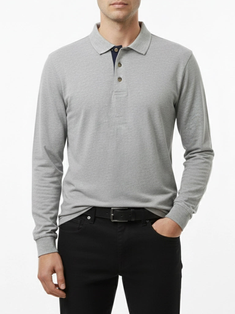 HTR Gray Full Sleeves Polo T-Shirt