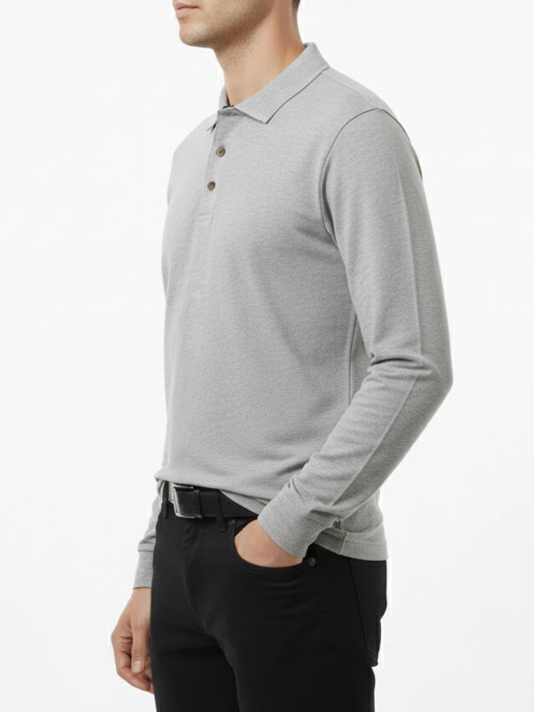 HTR Gray Full Sleeves Polo T-Shirt