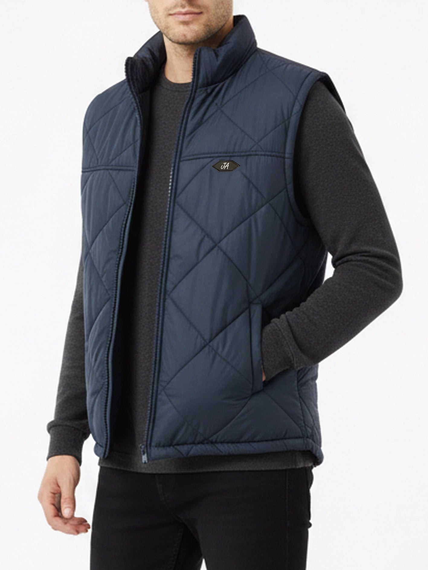 Diamond Quilted Sleeveless Puffer Jacket Navy