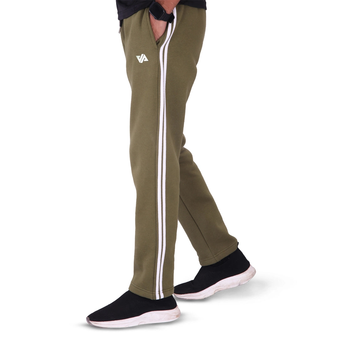 Cotton Fleece Trouser with Side Stripes - Olive