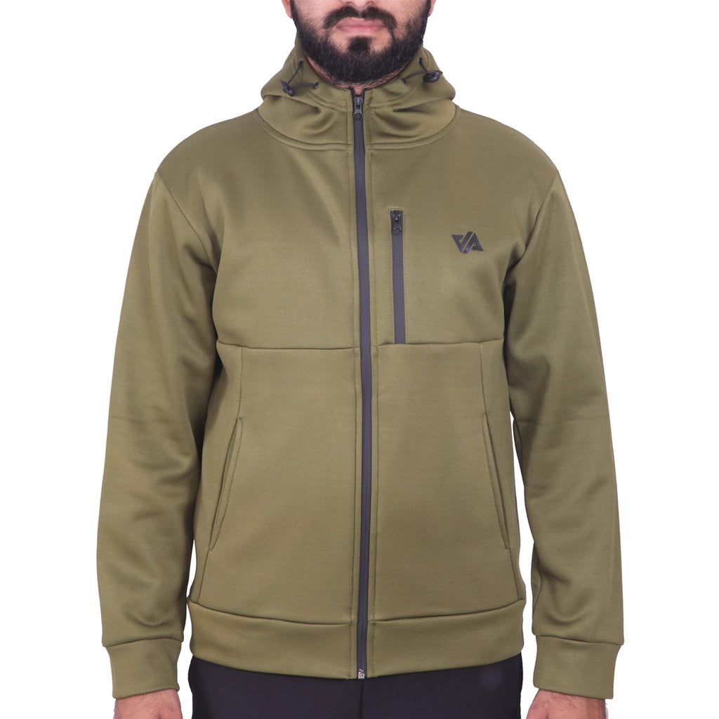Olive Green Poly Fleece Zipper Pocket Hoodie